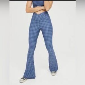 Aerie Blue Houndstooth Flare Pants